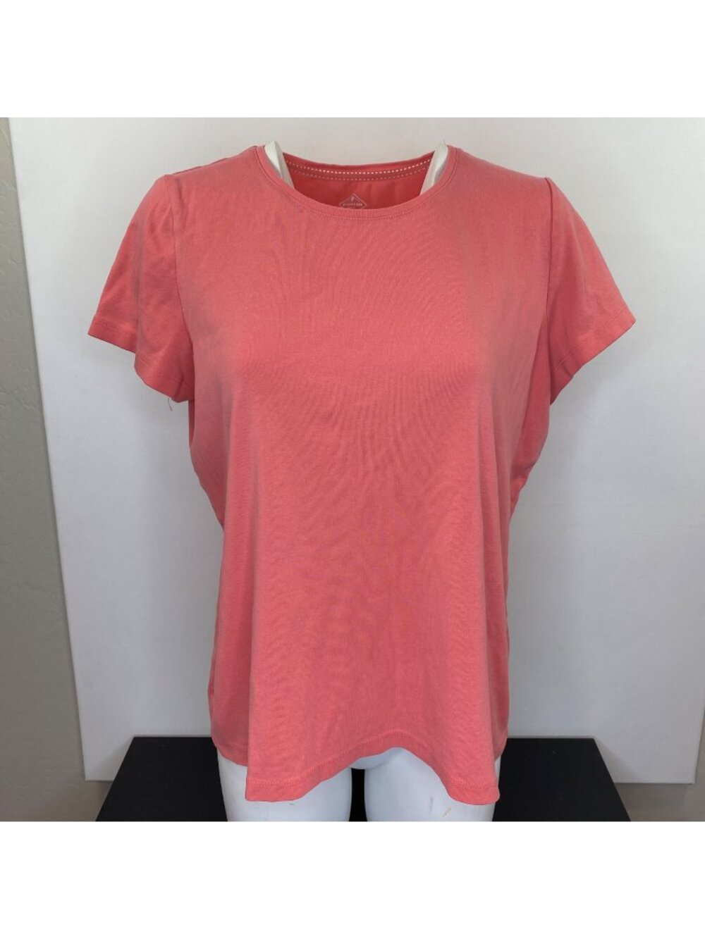 St Johns Bay Womens Solid Salmon Pink Crewneck Short Sleeve T-Shirt Size XL